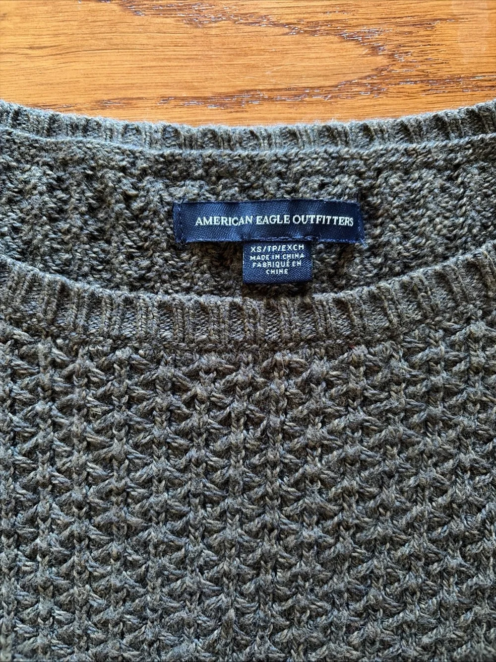American Eagle Sweater Knit Pullover XS Soft Cross Stitch Crew Olive Green Army